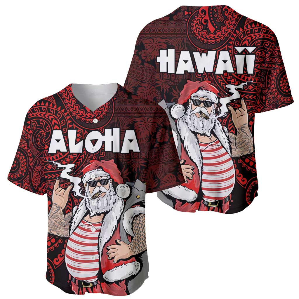 Hawaii Aloha Santa Claus Funny Polynesian Tattoo Baseball Jersey Red Color LT03 - Polynesian Pride