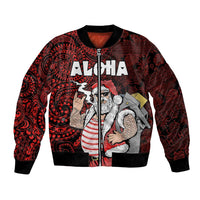 Hawaii Aloha Santa Claus Funny Polynesian Tattoo Bomber Jacket Red Color LT03 Unisex Red - Polynesian Pride