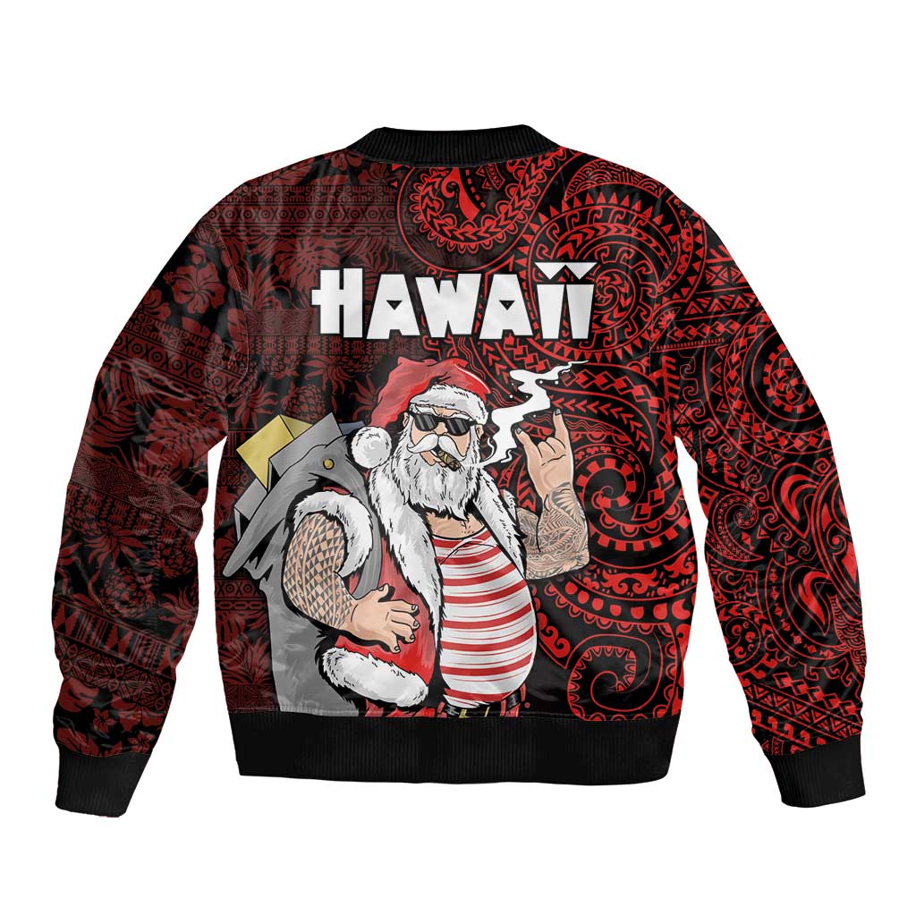 Hawaii Aloha Santa Claus Funny Polynesian Tattoo Bomber Jacket Red Color LT03 - Polynesian Pride