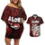 Hawaii Aloha Santa Claus Funny Polynesian Tattoo Couples Matching Off Shoulder Short Dress and Hawaiian Shirt Red Color