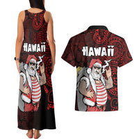 Hawaii Aloha Santa Claus Funny Polynesian Tattoo Couples Matching Tank Maxi Dress and Hawaiian Shirt Red Color LT03 - Polynesian Pride
