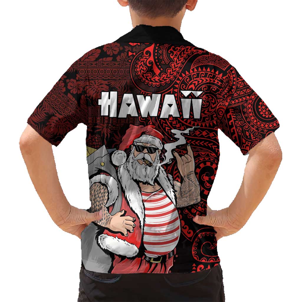 Hawaii Aloha Santa Claus Funny Polynesian Tattoo Family Matching Long Sleeve Bodycon Dress and Hawaiian Shirt Red Color LT03 - Polynesian Pride