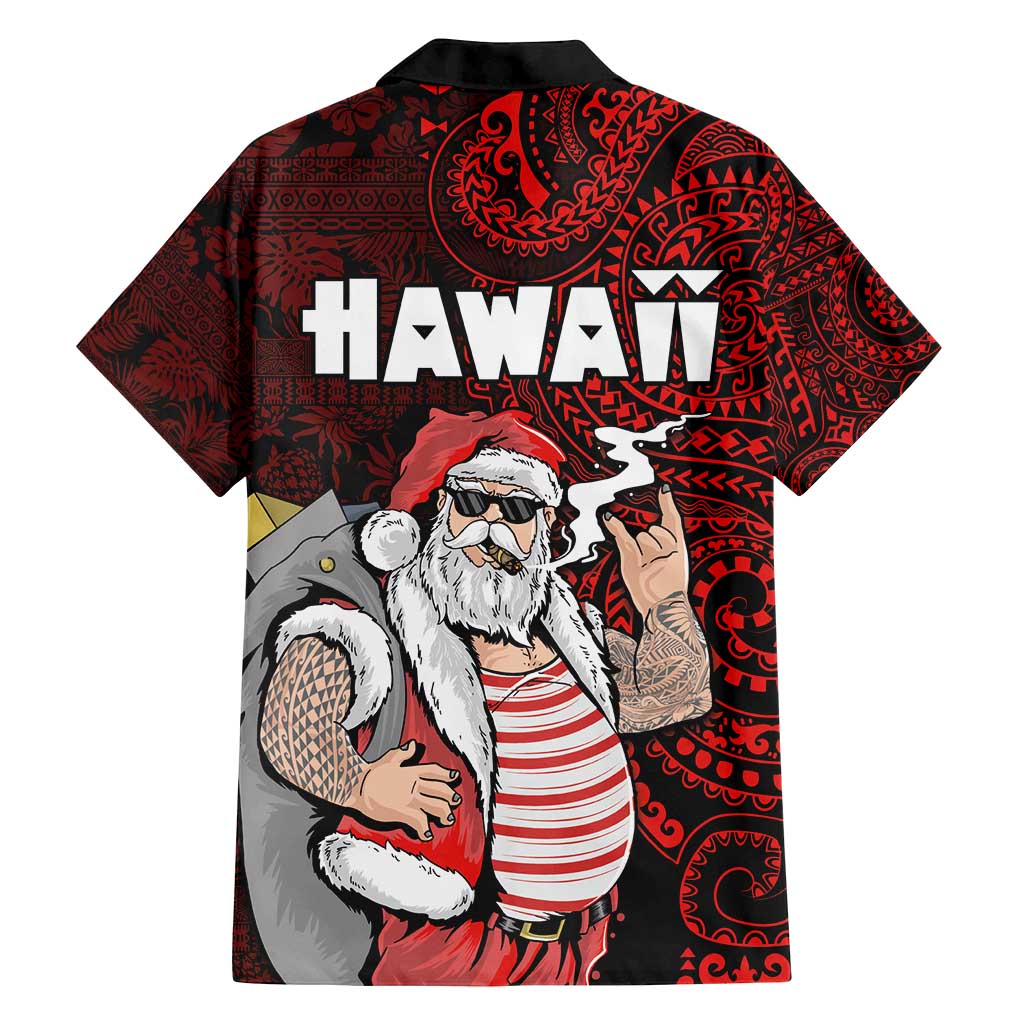 Hawaii Aloha Santa Claus Funny Polynesian Tattoo Family Matching Long Sleeve Bodycon Dress and Hawaiian Shirt Red Color LT03 - Polynesian Pride