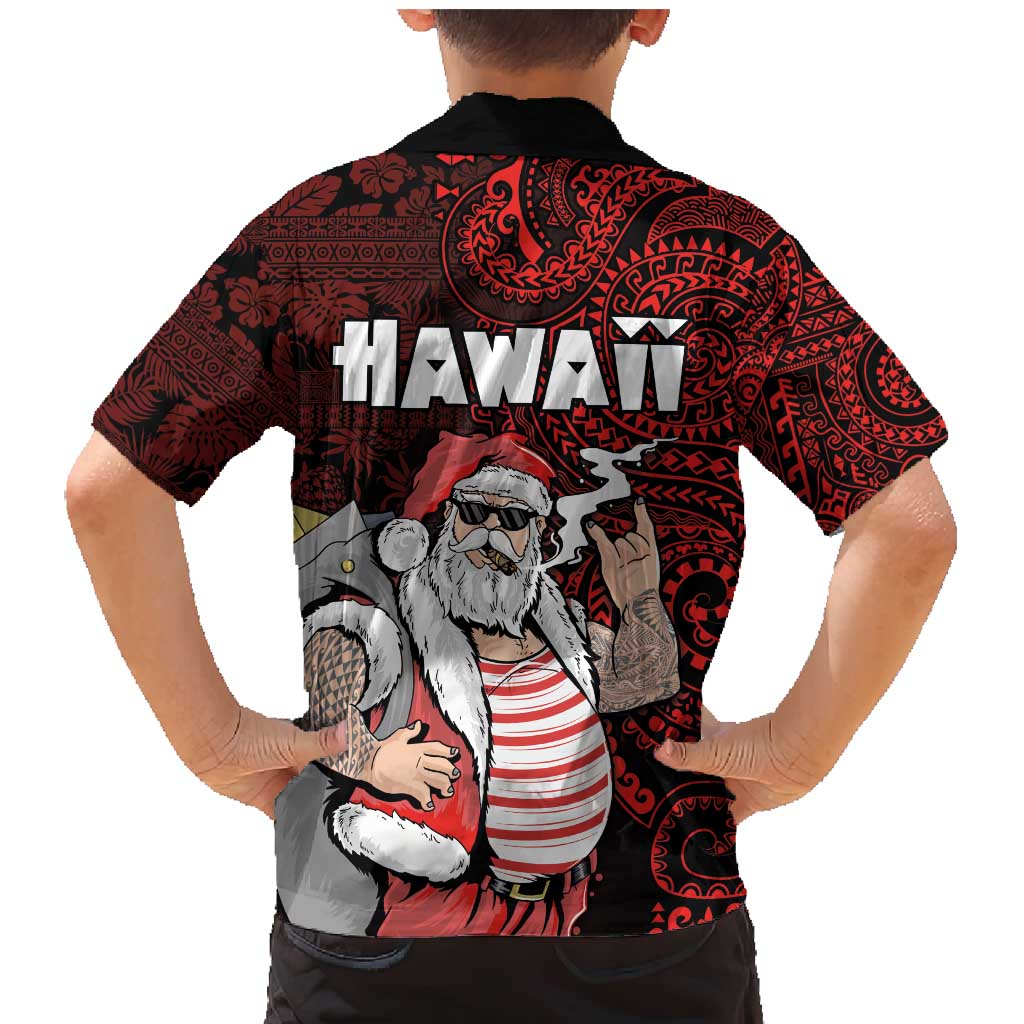Hawaii Aloha Santa Claus Funny Polynesian Tattoo Family Matching Mermaid Dress and Hawaiian Shirt Red Color LT03 - Polynesian Pride