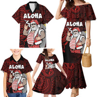 Hawaii Aloha Santa Claus Funny Polynesian Tattoo Family Matching Mermaid Dress and Hawaiian Shirt Red Color LT03 - Polynesian Pride