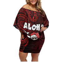 Hawaii Aloha Santa Claus Funny Polynesian Tattoo Family Matching Off Shoulder Short Dress and Hawaiian Shirt Red Color LT03 Mom's Dress Red - Polynesian Pride