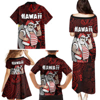 Hawaii Aloha Santa Claus Funny Polynesian Tattoo Family Matching Puletasi and Hawaiian Shirt Red Color LT03 - Polynesian Pride