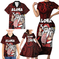 Hawaii Aloha Santa Claus Funny Polynesian Tattoo Family Matching Short Sleeve Bodycon Dress and Hawaiian Shirt Red Color LT03 - Polynesian Pride