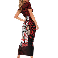 Hawaii Aloha Santa Claus Funny Polynesian Tattoo Family Matching Short Sleeve Bodycon Dress and Hawaiian Shirt Red Color LT03 - Polynesian Pride