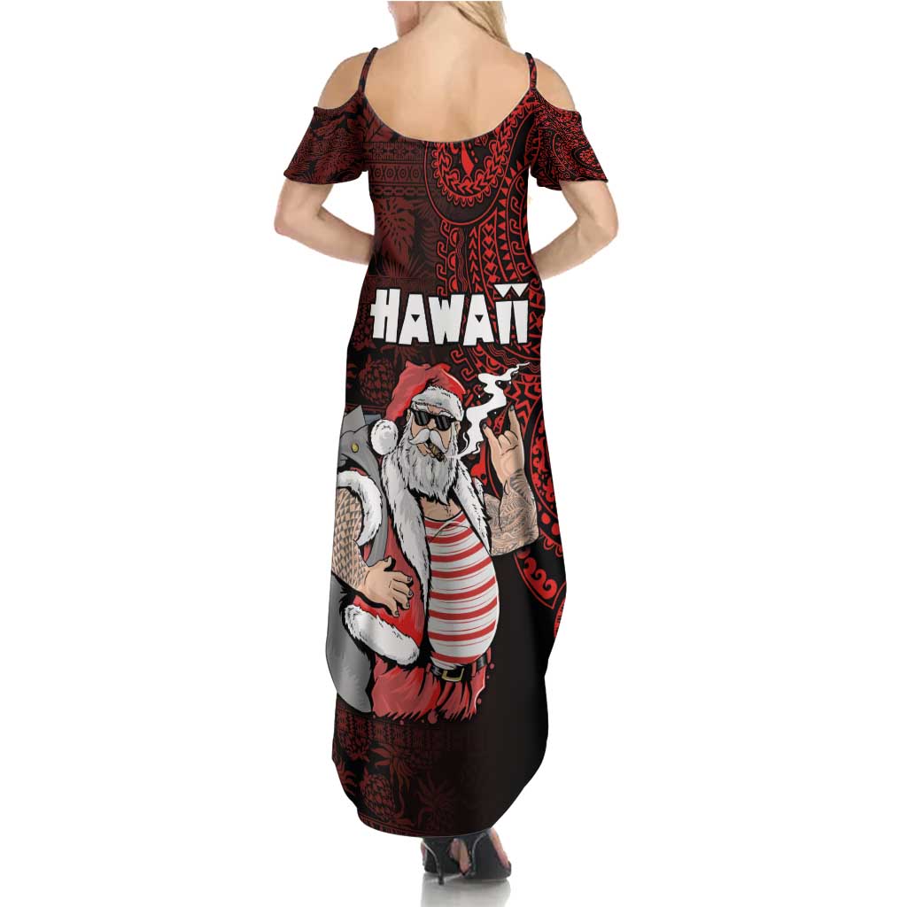 Hawaii Aloha Santa Claus Funny Polynesian Tattoo Family Matching Summer Maxi Dress and Hawaiian Shirt Red Color LT03 - Polynesian Pride