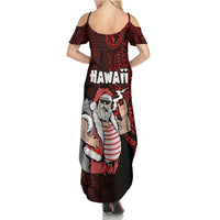 Hawaii Aloha Santa Claus Funny Polynesian Tattoo Family Matching Summer Maxi Dress and Hawaiian Shirt Red Color LT03 - Polynesian Pride