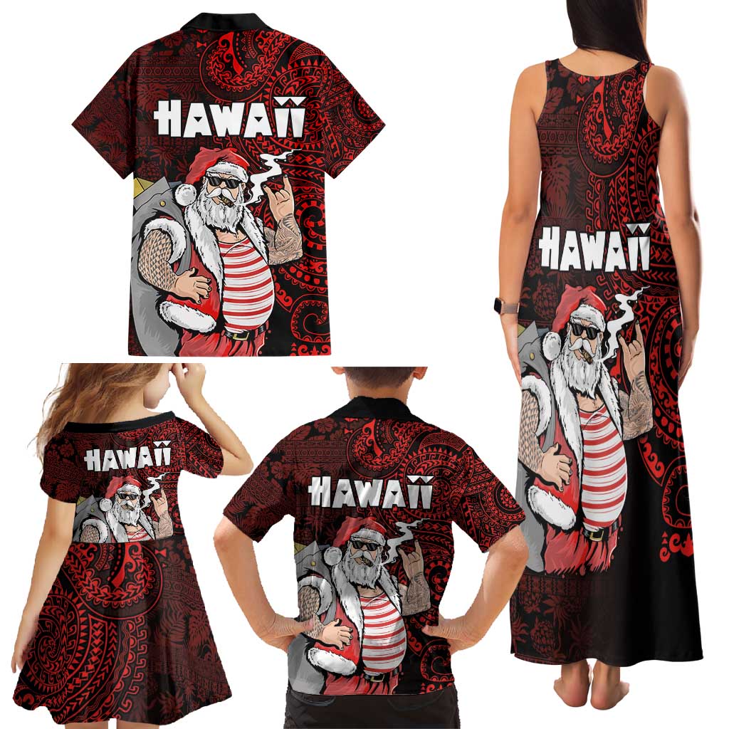 Hawaii Aloha Santa Claus Funny Polynesian Tattoo Family Matching Tank Maxi Dress and Hawaiian Shirt Red Color LT03 - Polynesian Pride