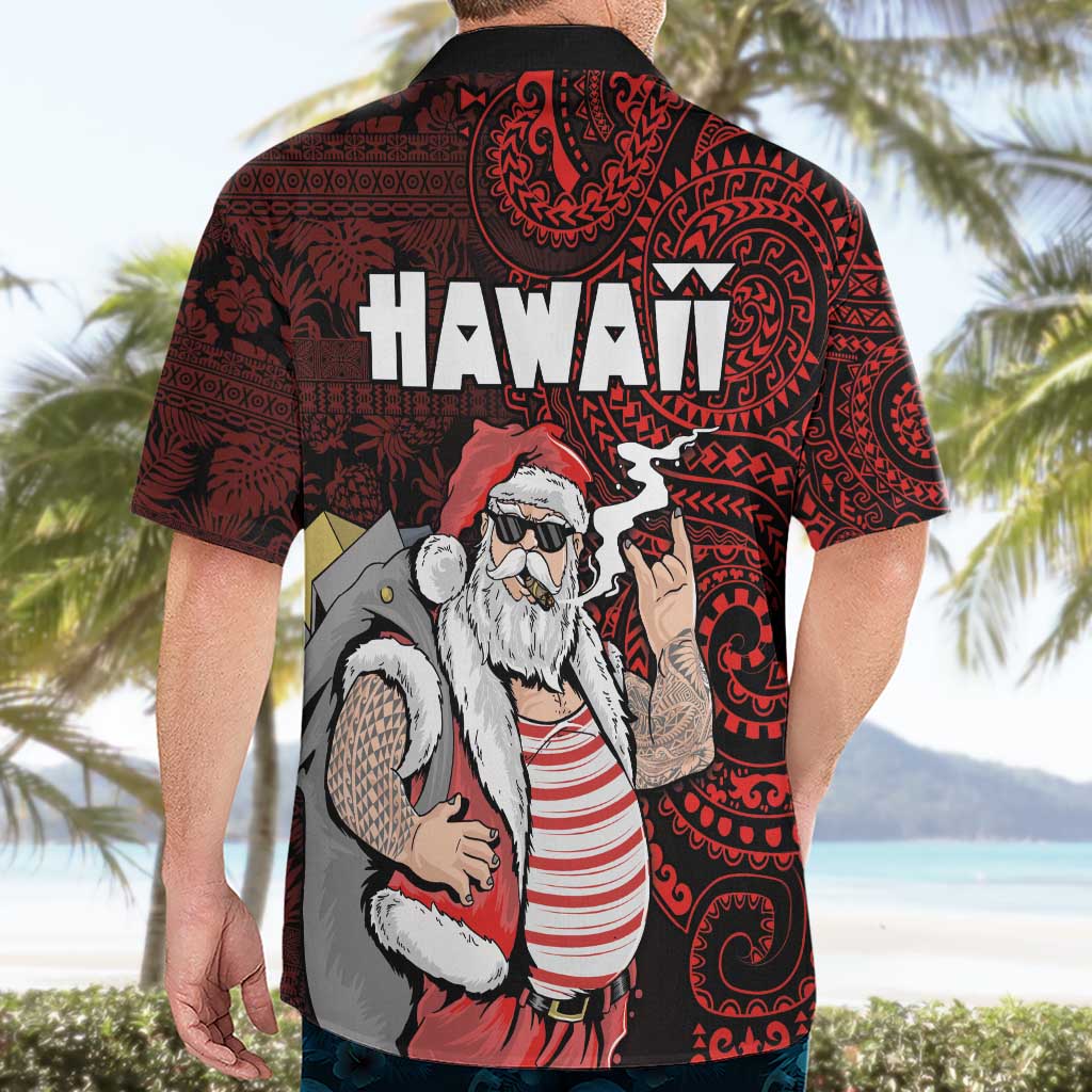 Hawaii Aloha Santa Claus Funny Polynesian Tattoo Hawaiian Shirt Red Color