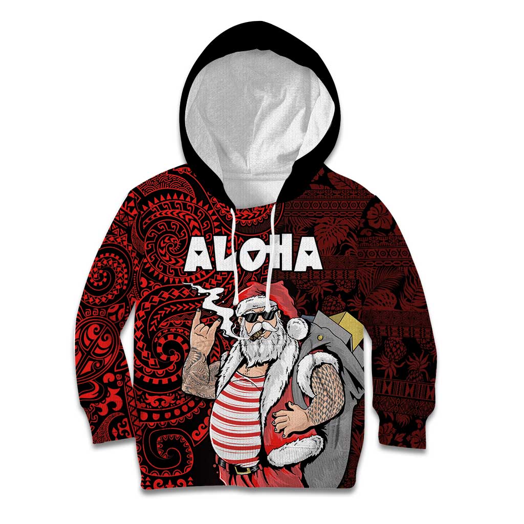 Hawaii Aloha Santa Claus Funny Polynesian Tattoo Kid Hoodie Red Color LT03 Hoodie Red - Polynesian Pride
