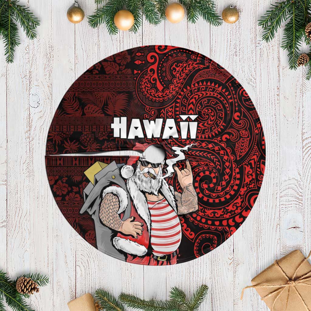 Hawaii Aloha Santa Claus Funny Polynesian Tattoo Tree Skirt Red Color LT03 Casual Red - Polynesian Pride