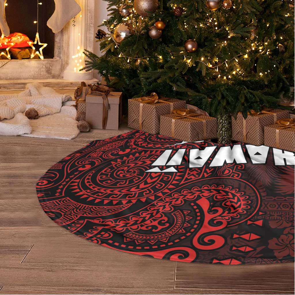 Hawaii Aloha Santa Claus Funny Polynesian Tattoo Tree Skirt Red Color LT03 - Polynesian Pride