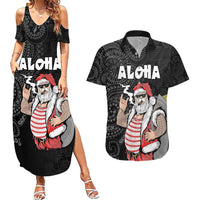 Hawaii Aloha Santa Claus Funny Polynesian Tattoo Couples Matching Summer Maxi Dress and Hawaiian Shirt Black Color LT03 Black - Polynesian Pride