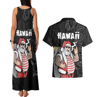 Hawaii Aloha Santa Claus Funny Polynesian Tattoo Couples Matching Tank Maxi Dress and Hawaiian Shirt Black Color LT03 - Polynesian Pride