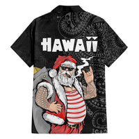 Hawaii Aloha Santa Claus Funny Polynesian Tattoo Family Matching Off The Shoulder Long Sleeve Dress and Hawaiian Shirt Black Color LT03 - Polynesian Pride