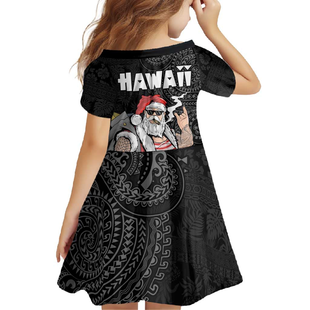 Hawaii Aloha Santa Claus Funny Polynesian Tattoo Family Matching Off Shoulder Maxi Dress and Hawaiian Shirt Black Color LT03 - Polynesian Pride