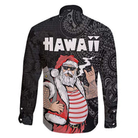 Hawaii Aloha Santa Claus Funny Polynesian Tattoo Family Matching Off Shoulder Maxi Dress and Hawaiian Shirt Black Color LT03 - Polynesian Pride