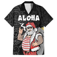 Hawaii Aloha Santa Claus Funny Polynesian Tattoo Family Matching Off Shoulder Short Dress and Hawaiian Shirt Black Color LT03 Dad's Shirt - Short Sleeve Black - Polynesian Pride