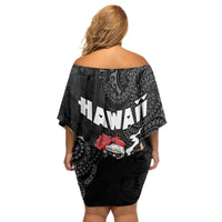 Hawaii Aloha Santa Claus Funny Polynesian Tattoo Family Matching Off Shoulder Short Dress and Hawaiian Shirt Black Color LT03 - Polynesian Pride
