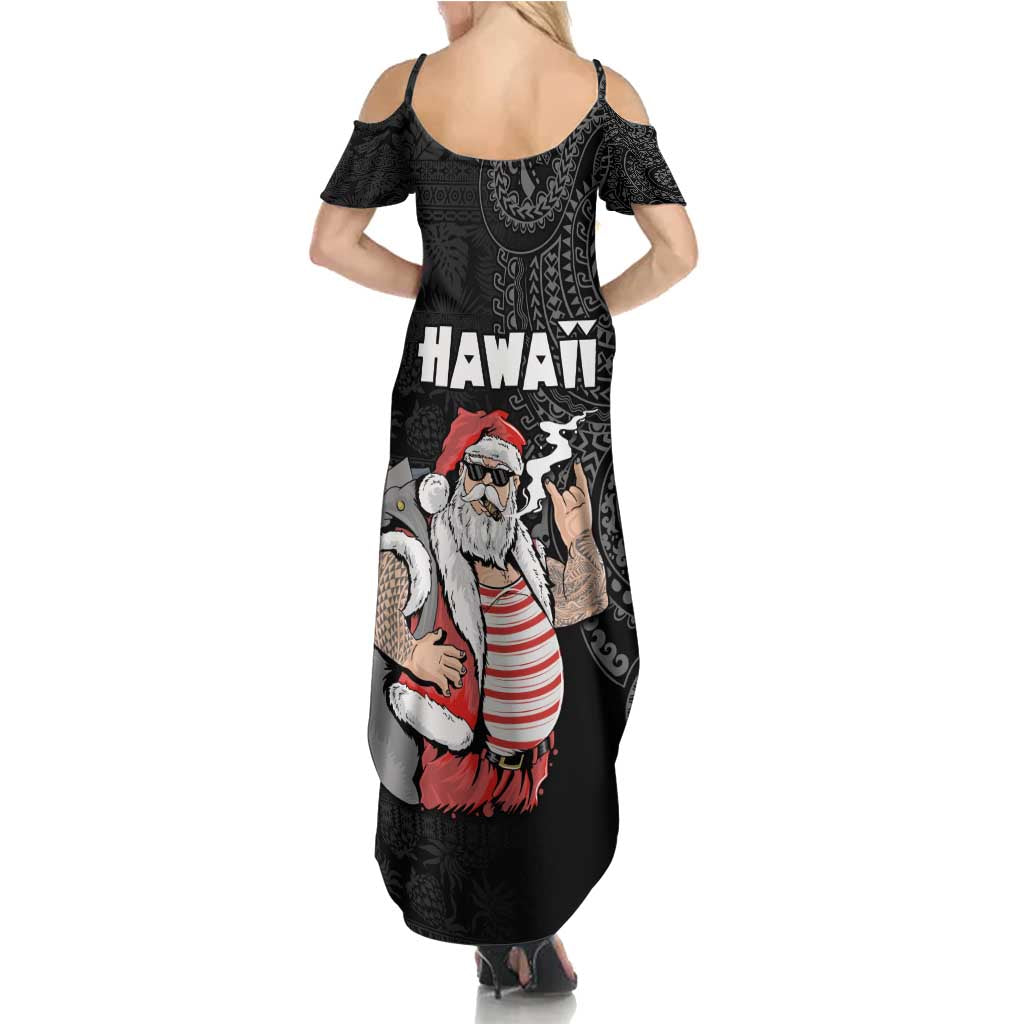 Hawaii Aloha Santa Claus Funny Polynesian Tattoo Family Matching Summer Maxi Dress and Hawaiian Shirt Black Color LT03 - Polynesian Pride