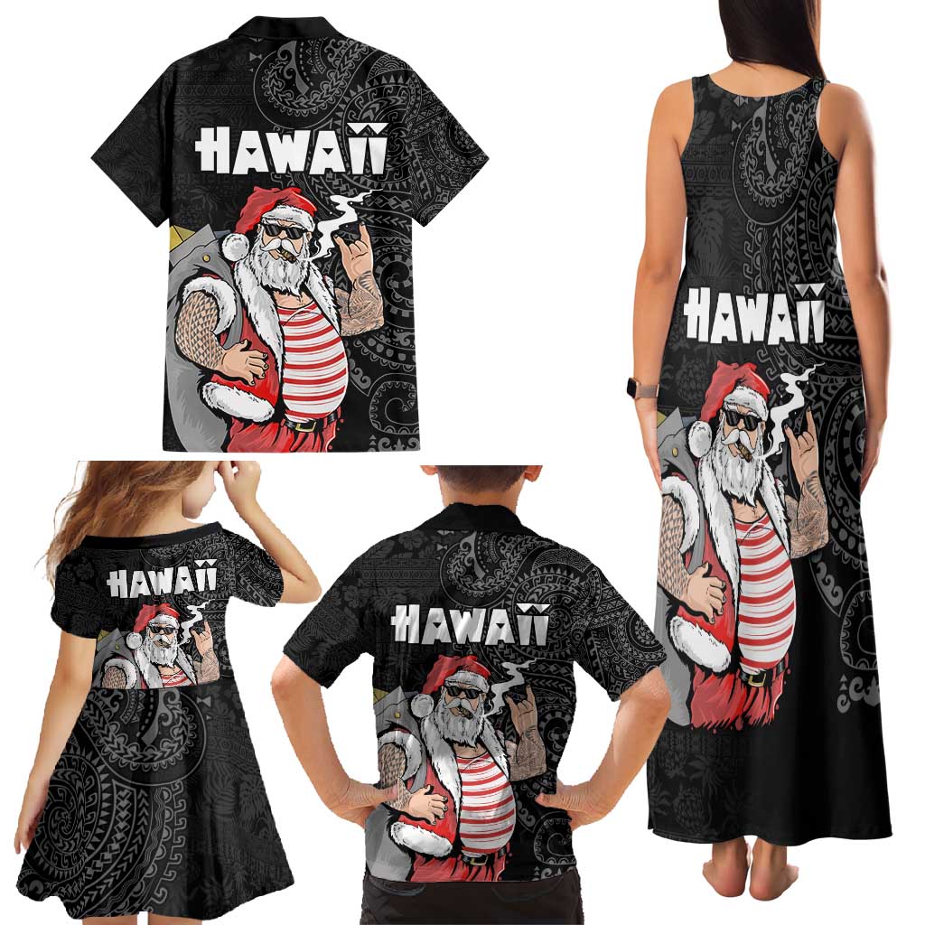 Hawaii Aloha Santa Claus Funny Polynesian Tattoo Family Matching Tank Maxi Dress and Hawaiian Shirt Black Color LT03 - Polynesian Pride
