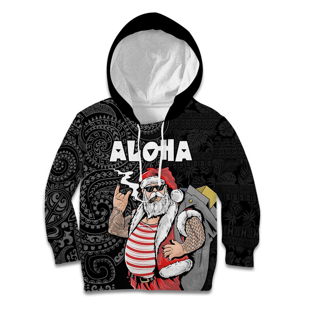 Hawaii Aloha Santa Claus Funny Polynesian Tattoo Kid Hoodie Black Color LT03 Hoodie Black - Polynesian Pride