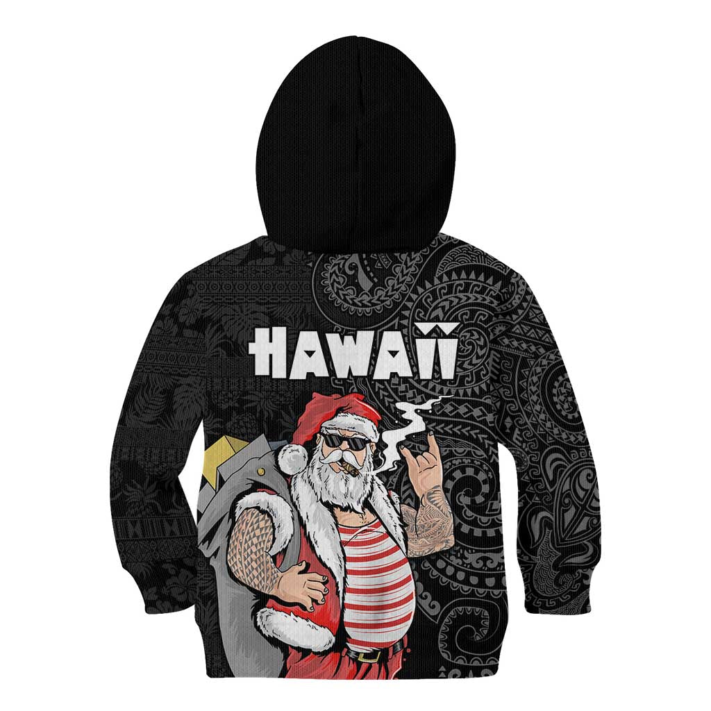 Hawaii Aloha Santa Claus Funny Polynesian Tattoo Kid Hoodie Black Color