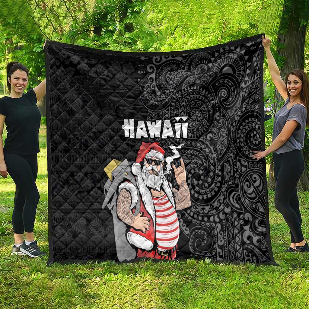 Hawaii Aloha Santa Claus Funny Polynesian Tattoo Quilt Black Color LT03 - Polynesian Pride