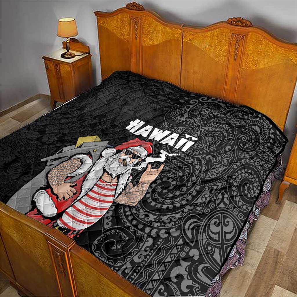 Hawaii Aloha Santa Claus Funny Polynesian Tattoo Quilt Black Color LT03 - Polynesian Pride