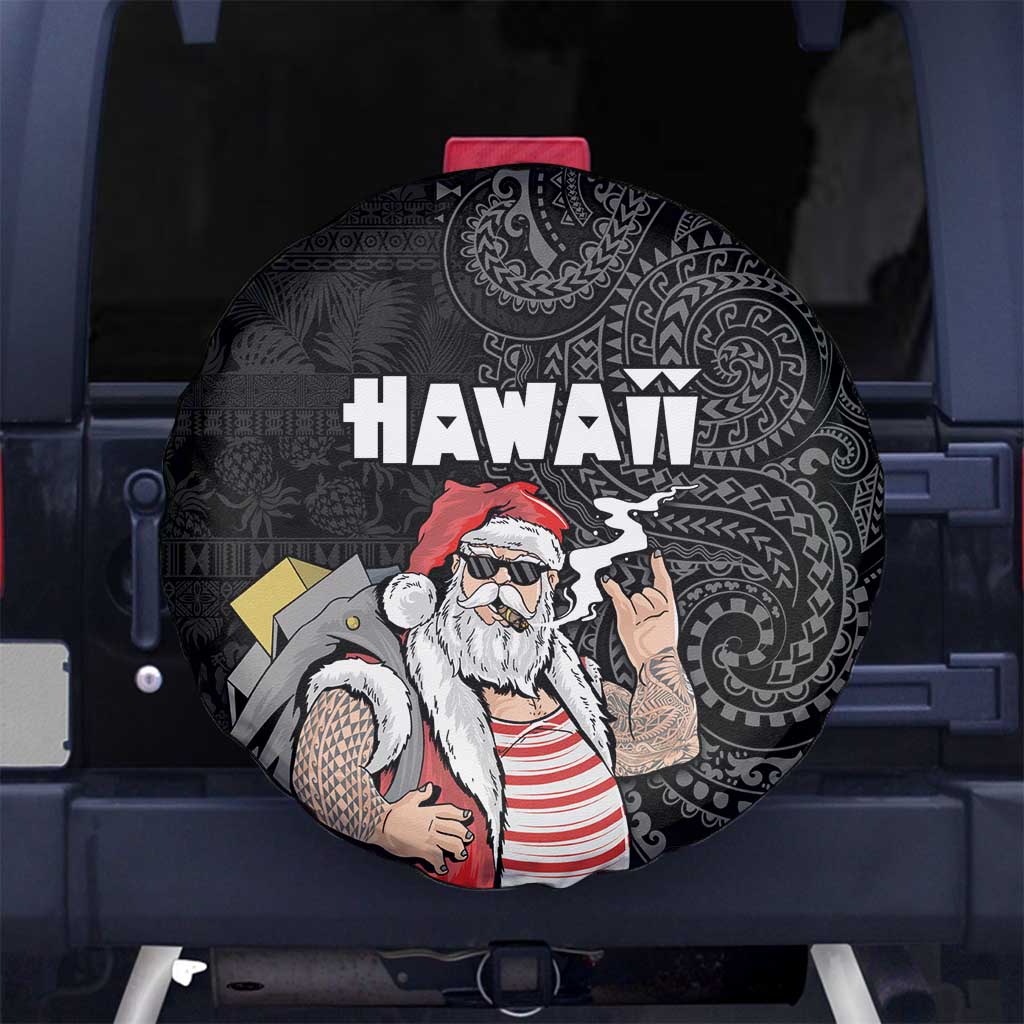 Hawaii Aloha Santa Claus Funny Polynesian Tattoo Spare Tire Cover Black Color