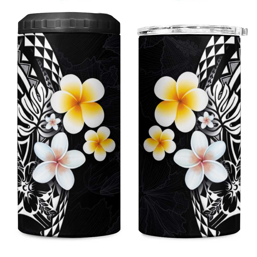 Hawaiian Hibiscus and Plumeria Polynesian Tribal Tattoo 4 in 1 Can Cooler Tumbler Black Color LT03 One Size: 16 oz Black - Polynesian Pride