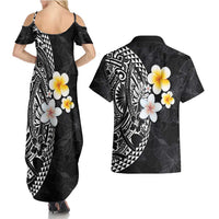 Hawaiian Hibiscus and Plumeria Polynesian Tribal Tattoo Couples Matching Summer Maxi Dress and Hawaiian Shirt Black Color LT03 - Polynesian Pride