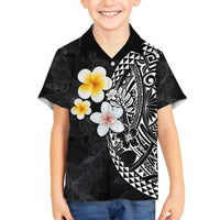 Hawaiian Hibiscus and Plumeria Polynesian Tribal Tattoo Family Matching Off Shoulder Maxi Dress and Hawaiian Shirt Black Color LT03 Son's Shirt Black - Polynesian Pride