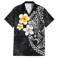 Hawaiian Hibiscus and Plumeria Polynesian Tribal Tattoo Family Matching Puletasi and Hawaiian Shirt Black Color LT03 Dad's Shirt - Short Sleeve Black - Polynesian Pride