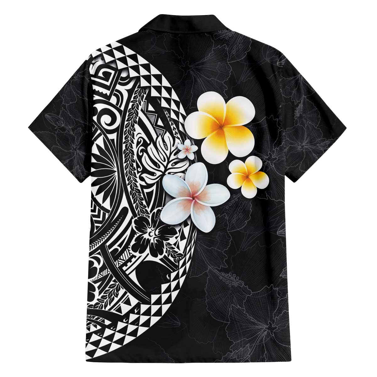 Hawaiian Hibiscus and Plumeria Polynesian Tribal Tattoo Family Matching Puletasi and Hawaiian Shirt Black Color LT03 - Polynesian Pride