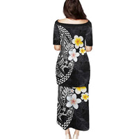 Hawaiian Hibiscus and Plumeria Polynesian Tribal Tattoo Family Matching Puletasi and Hawaiian Shirt Black Color LT03 - Polynesian Pride