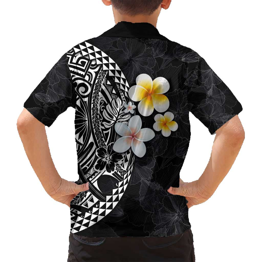 Hawaiian Hibiscus and Plumeria Polynesian Tribal Tattoo Family Matching Summer Maxi Dress and Hawaiian Shirt Black Color LT03 - Polynesian Pride
