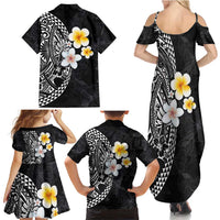 Hawaiian Hibiscus and Plumeria Polynesian Tribal Tattoo Family Matching Summer Maxi Dress and Hawaiian Shirt Black Color LT03 - Polynesian Pride