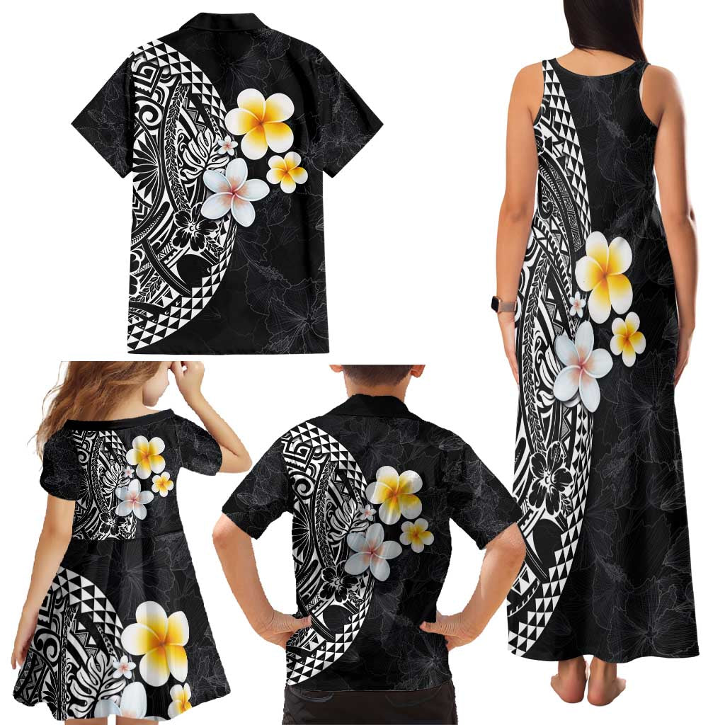 Hawaiian Hibiscus and Plumeria Polynesian Tribal Tattoo Family Matching Tank Maxi Dress and Hawaiian Shirt Black Color LT03 - Polynesian Pride