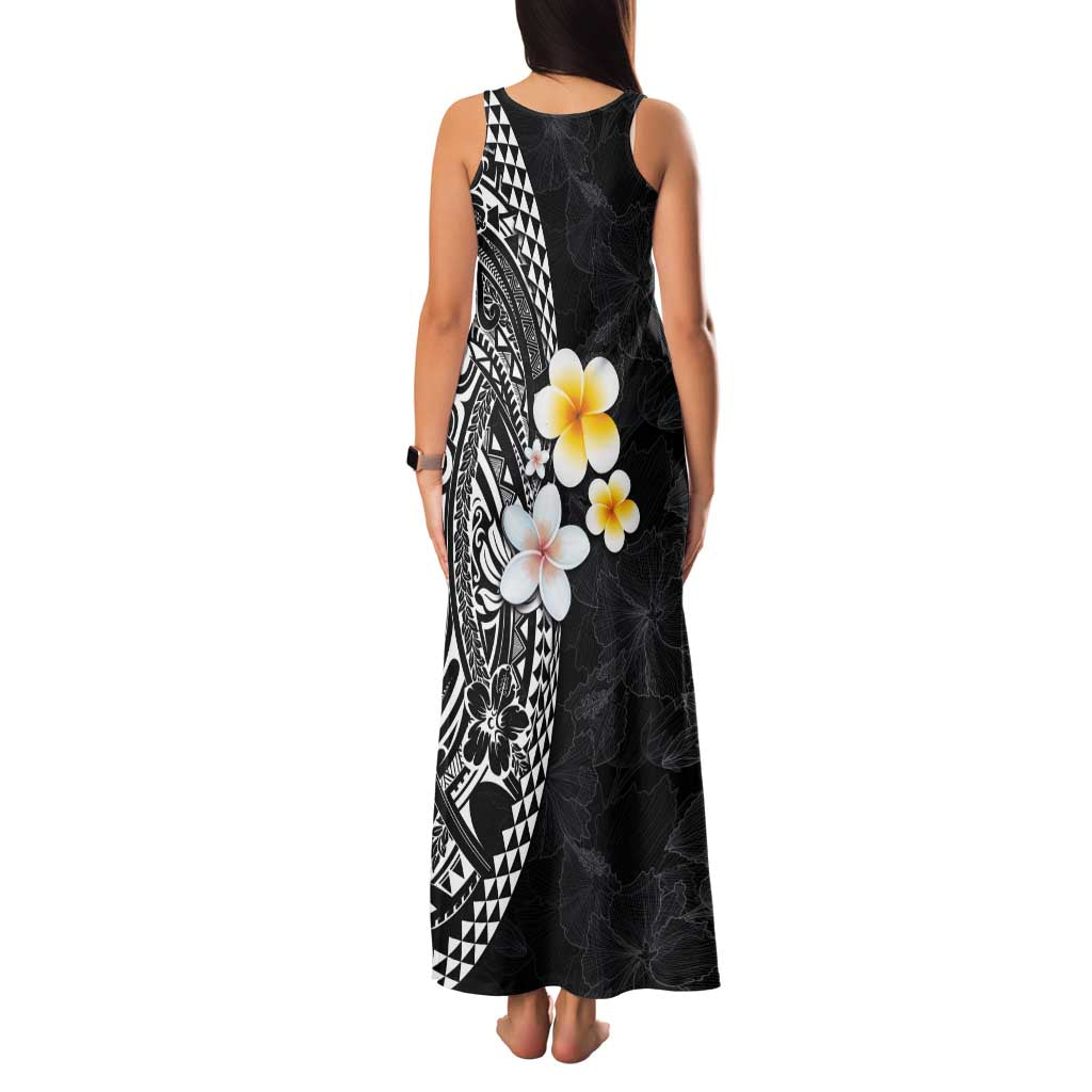 Hawaiian Hibiscus and Plumeria Polynesian Tribal Tattoo Family Matching Tank Maxi Dress and Hawaiian Shirt Black Color LT03 - Polynesian Pride
