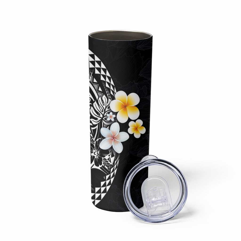 Hawaiian Hibiscus and Plumeria Polynesian Tribal Tattoo Skinny Tumbler Black Color LT03 - Polynesian Pride