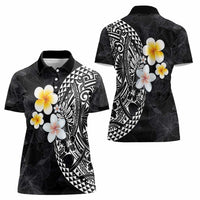 Hawaiian Hibiscus and Plumeria Polynesian Tribal Tattoo Women Polo Shirt Black Color LT03 - Polynesian Pride