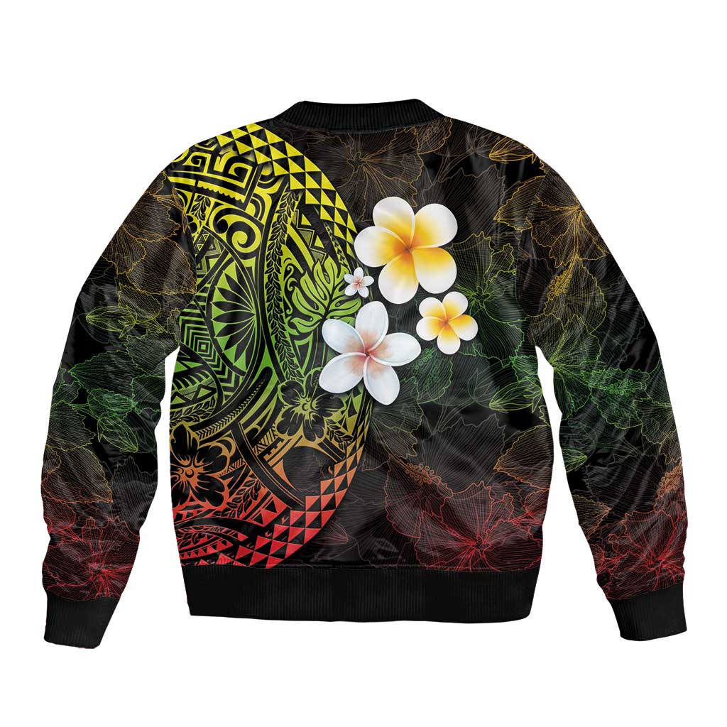 Hawaiian Hibiscus and Plumeria Polynesian Tribal Tattoo Bomber Jacket Reggae Color LT03 - Polynesian Pride