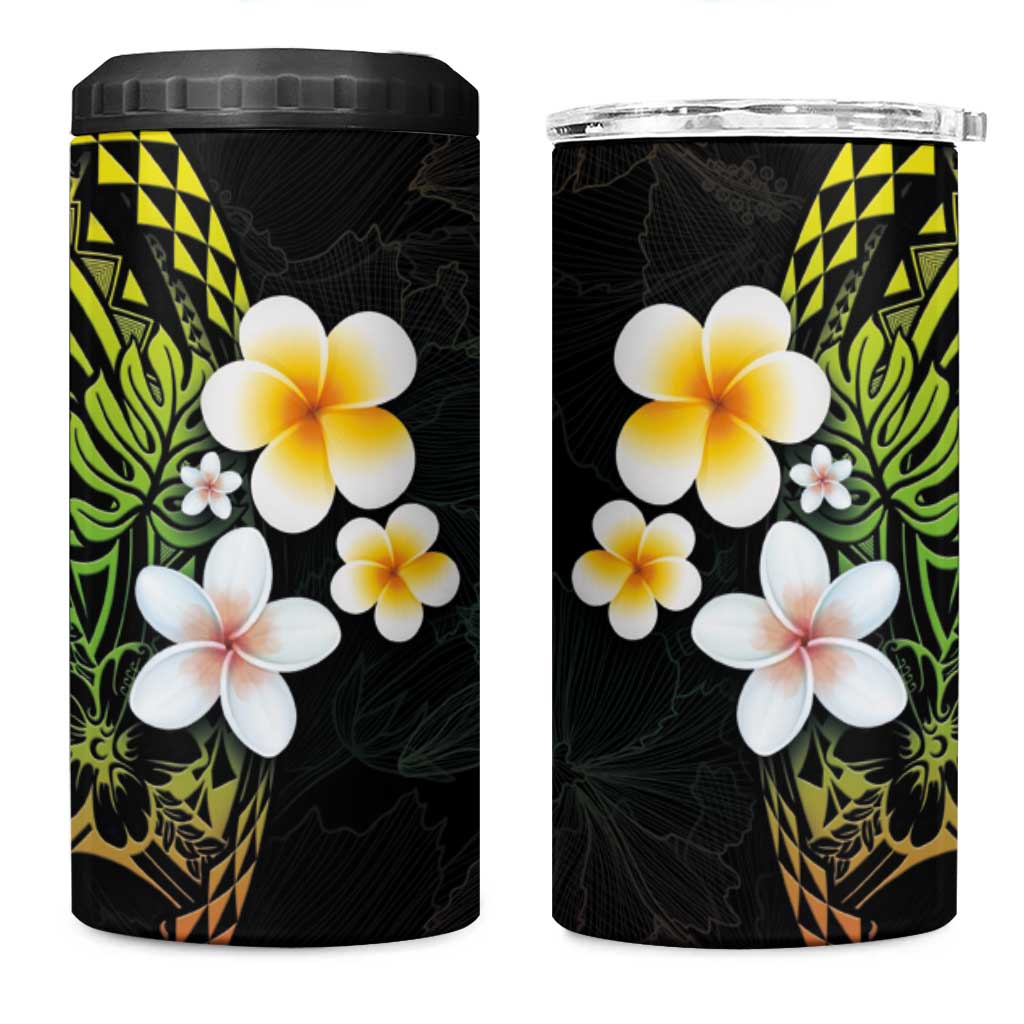Hawaiian Hibiscus and Plumeria Polynesian Tribal Tattoo 4 in 1 Can Cooler Tumbler Reggae Color LT03 One Size: 16 oz Reggae - Polynesian Pride