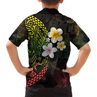 Hawaiian Hibiscus and Plumeria Polynesian Tribal Tattoo Family Matching Long Sleeve Bodycon Dress and Hawaiian Shirt Reggae Color LT03 - Polynesian Pride