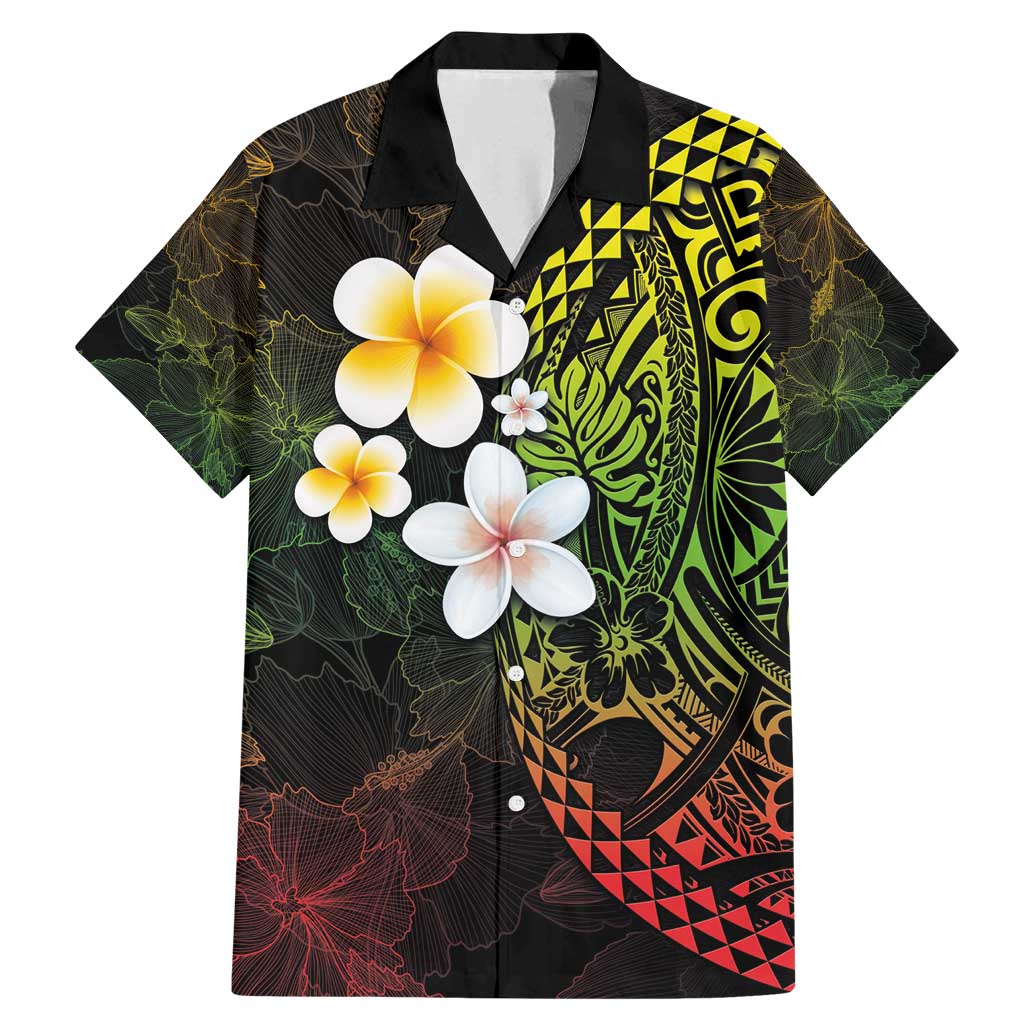 Hawaiian Hibiscus and Plumeria Polynesian Tribal Tattoo Family Matching Mermaid Dress and Hawaiian Shirt Reggae Color LT03 Dad's Shirt - Short Sleeve Reggae - Polynesian Pride